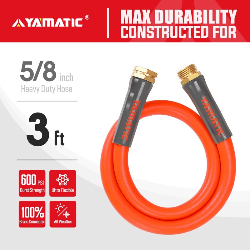 YAMATIC Heavy Duty Short Garden Hose 5/8 in x 3 ft with Swivel Fitting  Super Flexible Leader hose All-weather  Lightweight  Burst 600 PSI - Image 2